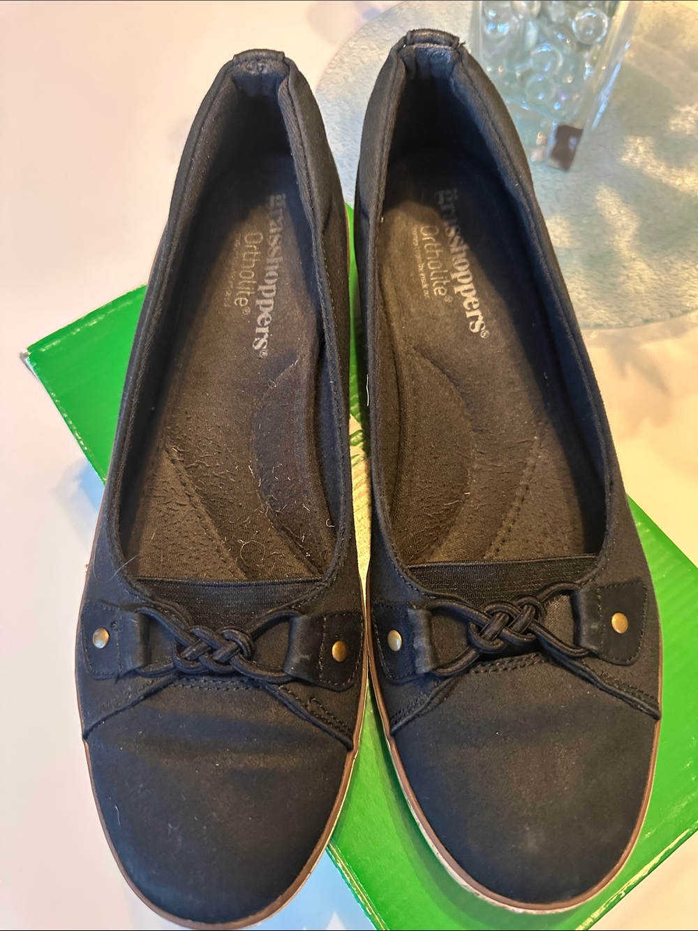 Grasshoppers Ortholite Black Slip-On Flats with Braided Accent